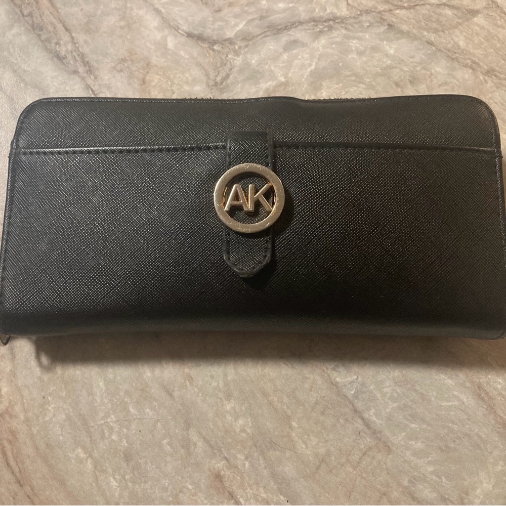 Anne Klein Black Wallet with Textured Finish and Zipper Closure, & baby wallet!